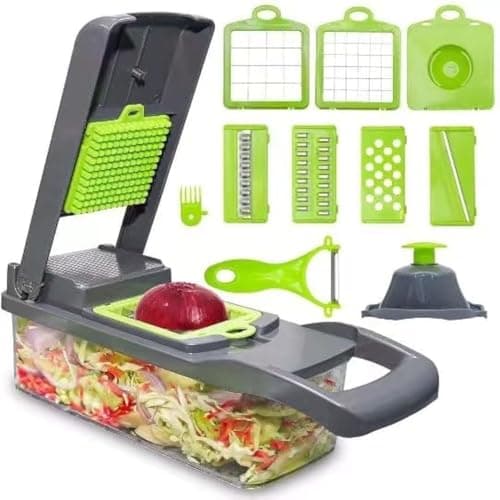 LSLCQW Vegetable Chopper: 16 in 1 Food Chopper - Onion Vegetable Slicer Cutter Dicer, Veggie Cutter with Container, 7 Blades, Kitchen Gadgets for Carrot Salad Garlic Potato Slicer (Grey) - Image 1