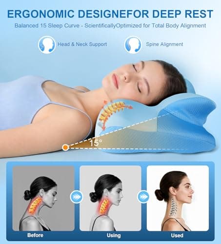 Neck Cervical Pillow, Side Sleeper Pillow for Neck Pain, Support Ergonomic Contour Memory Foam Pillows for/Side/Back/Stomach Sleepers Pain Relief Neck (23.5x14.5x5.5in) - Thumbnail 3