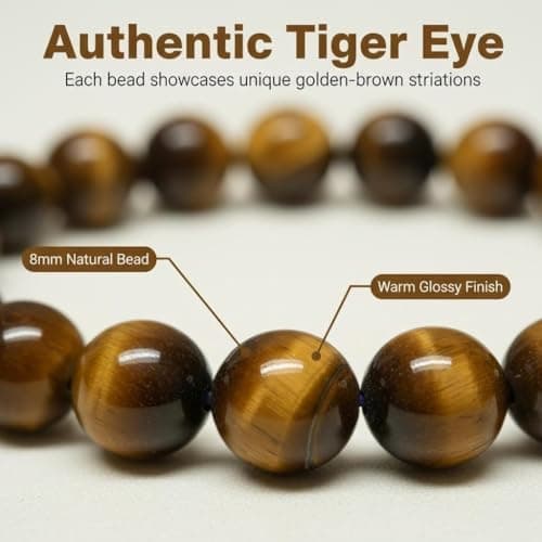 ANNIE WU Natural Tiger Eye Bracelet for Men Women, Genuine Tiger Eye Stone Beaded Stretch Bracelet, 8mm Crystal Bead Energy Bracelet, Handmade Meditation Yoga Jewelry, Spiritual Protection Gift - Thumbnail 3