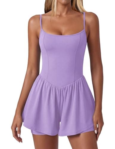Ekouaer Womens Summer Sleeveless Workout Rompers Athletic Jumpsuit Double Lined Shorts One Piece Gym Yoga Clothes Lilac Purple - Image 1