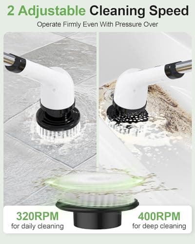 Electric Spin Scrubber, Cordless Power Cleaning Brush with 9 Replaceable Brush Heads, Bathroom Scrubber with Extension Arm, 2-Speed Motorized Tile Floor Scrubber for Tub, Sink, Wheel, White-ra1 - Thumbnail 3