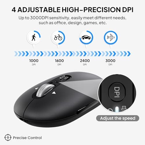 Wireless Bluetooth Mouse,USB+BT×2,Slim Pebble Multi Device Small Travel Mice,Metal 4 Way Super Scrolling,± 3000 DPI,8 Buttons,Quiet,Portable,Long Battery for Laptop,Computer,Tablet,Mac,iPad,PC,Phone - Thumbnail 4