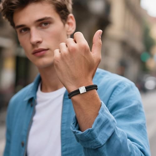 Rope Initial Bracelet for Men, A-Z Letter Black Nautical Braided Rope Bracelets with Initial, Adjustable Metal Knot Handmade Mens Bracelet Jewelry Gift for Him Boyfriend Husband, 5-10.5 Inches - Thumbnail 3