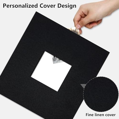 Vienrose Photo Album 4X6 60 Pockets, Linen Scrapbook Memory Book, 3 Ring Binder Album with 40 Writing Pages, and 20 Self-Adhesive Pages, Travel Family Wedding (Black) - Thumbnail 4
