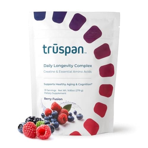 TruSpan Daily Longevity Complex Creatine Powder, with Essential Amino Acids, Sugar Free, Berry Fusion Flavor, 30 Servings