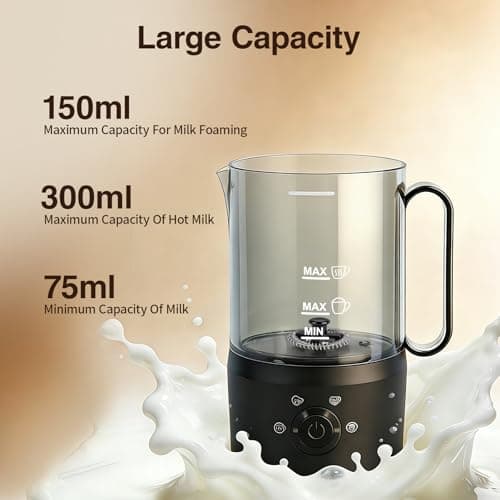 Milk Frother, 4-in-1 Electric Milk Steamer(10oz/300ml)，Automatic Hot and Cold Foam Maker for Iced Coffee, Lattes, Cappuccinos & Macchiatos, Non-Stick Interior, Black. - Thumbnail 5