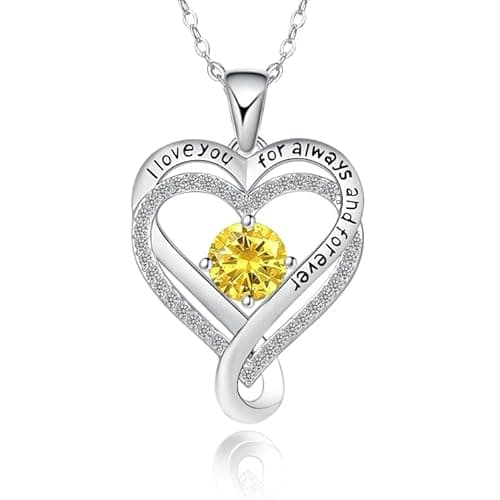 snugcubby Birthstone Necklace for Women, November Birthstone Necklaces Silver Anniversary Heart Necklace Women's Jewelry Valentine’s Day,Birthday for Women Citrine Necklace - Image 1