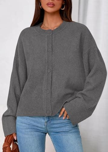 KIRUNDO Cardigan Sweaters for Women 2026 Fall Oversized Puff Long Sleeve Button Up Casual Spring Chunky Vacation Outfits(Grey, Small) - Thumbnail 5