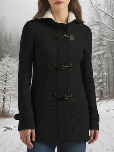 STOLKISS Winter Jackets for Women Sherpa Lined Duffle Toggle Coat Hooded Fashion Horn Button Fleece Thicken Insulated Shells - Thumbnail 3