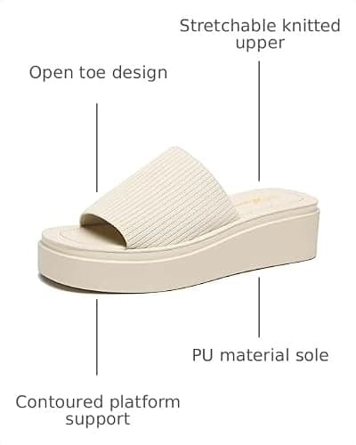 Athlefit Women's Slip On Platform Sandals Comfortable Open Toe Flatform Chunky Beige Sandals Size 10 - Thumbnail 3