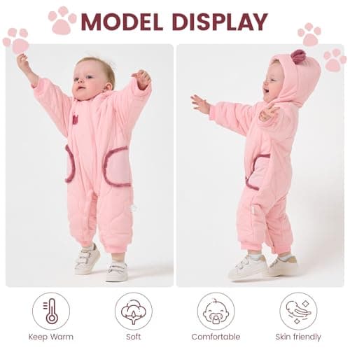 JiAmy Baby Snowsuit Baby Hooded Winter Clothes Newborn Winter Outfit Coat Toddler Boy Girl Clothes Pink 6-9 Months - Thumbnail 6