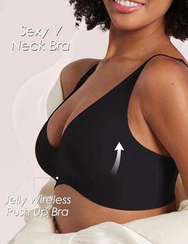 Tarbo Wireless Plunge Bra for Women – Seamless Jelly T-Shirt Bras, Sleep Bra, Deep V No Underwire Everyday Comfort Bralette with Light Support Lift, Adjustable Straps, Back Smoothing Black XL - Thumbnail 2