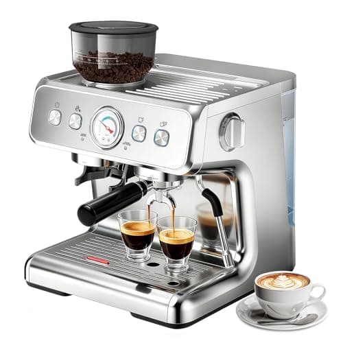 Havato Espresso Machine, 20 Bar Semi-Automatic Espresso Machine with Grinder & Milk Frother Steam Wand, 1450W Home Cappuccino Latte Machine with Removable 95 Oz Water Tank, Stainless Steel