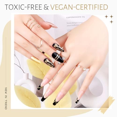 Solid Gel Nail Polish Set,Ombre Pat Painting Gel & Nail Art,6G Full-size 2 Colors Black & Glitter Dark Gold Soak Off UV Gel Polish kit Manicure Salon DIY Design at Home Gift for Woman - Thumbnail 2