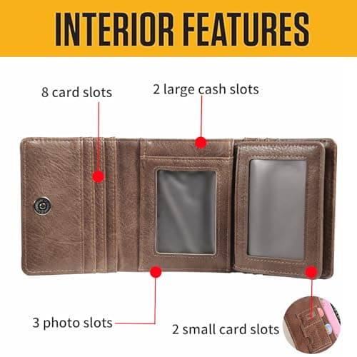 HiChiclife Men's Trifold Wallet, Classic RFID Blocking Leather Design - Durable Front Pocket Wallet with ID Window & Multiple Card Slots, Gift Box Included - Thumbnail 2