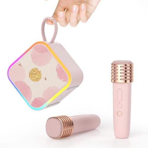 Mini Portable Karaoke Machine with 2 Wireless Mic,Home Karaoke System for Kids,Travel/Birthday Parties/Holidays,Bluetooth Speaker with Carry Handle,Ideal for Ages 3-12 - Image 1