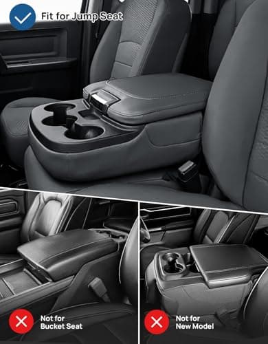 JOYTUTUS Center Console Cover Compatible with 2013-2018 Ram 1500 & 2013-2026 Ram 2500/3500/1500 Classic Model Jump Seat, Leather Arm Rest Armrest Cover for Car, Middle Console Cover Lid, with 2 Pocket - Thumbnail 6