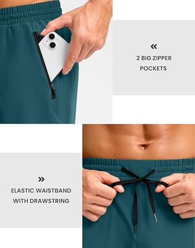 Pudolla Mens Workout Running Shorts Lightweight Gym Athletic Shorts for Men with Zipper Pockets(Deep Green L9_L) - Thumbnail 5