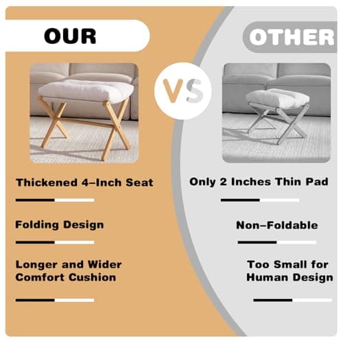 Baveke Ottoman Foot Rest- Bamboo Foldable Stool, Foot Stools Small Ottman with Upholstered & X Legs, Folding Stool for Makeup, Bedroom and Living Room (Large Beige) - Thumbnail 5