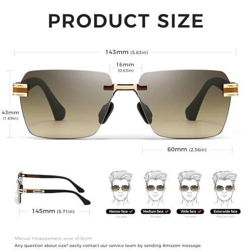 SUNGAIT Rimless Rectangle Sunglasses Square Frameless Shades for Men Women Y2K Vintage Retro Fashion UV Protection (Gold Frame/Brown Gradient Lens) - Thumbnail 5