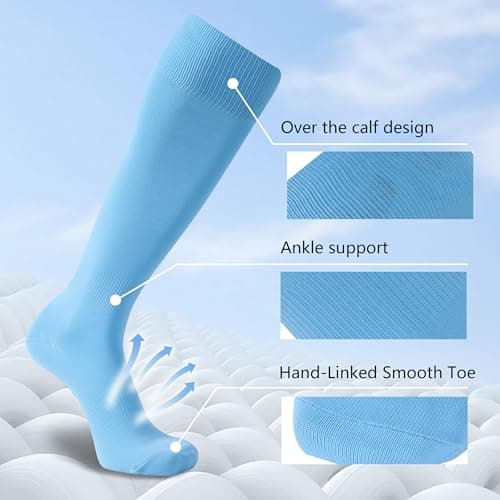 Dsource 2 Pairs Soccer Socks Men, Soccer Grip Socks Over the Knee Baseball Socks,Sky Blue L - Thumbnail 5