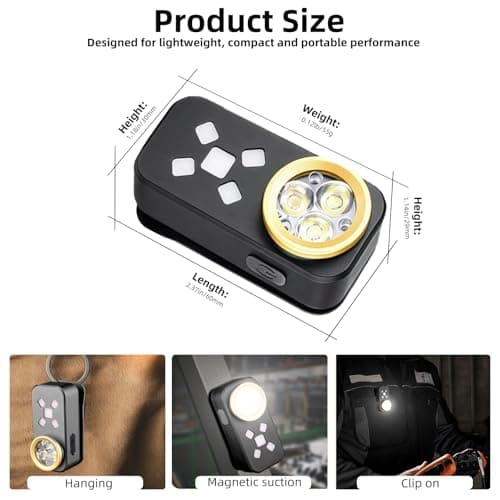 FOSFIS Rechargeable EDC Flashlight, Mini LED Flashights, 500 Lumens Portable Clip EDC Light, Pocket Flashlights, Magnetic Small Keychain Flashlight for Signaling, Camping, Emergency (Black) - Thumbnail 2