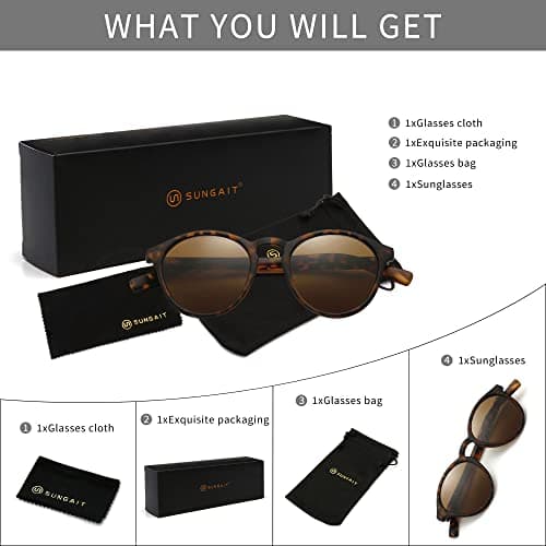 SUNGAIT Women's Classic Vintage Round Polarized Sunglasses Retro Style UV400 (Amber Frame(Matte Finish)/Brown Lens) SGT166 HPKC - Thumbnail 6