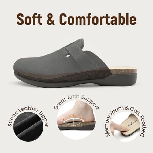 Athlefit Womens Clogs Casual Soft Footbed Black Mules Buckle Arch Support Potato Shoes for Women Leather Clogs for Walking House Office Everyday Wear 10 - Thumbnail 5