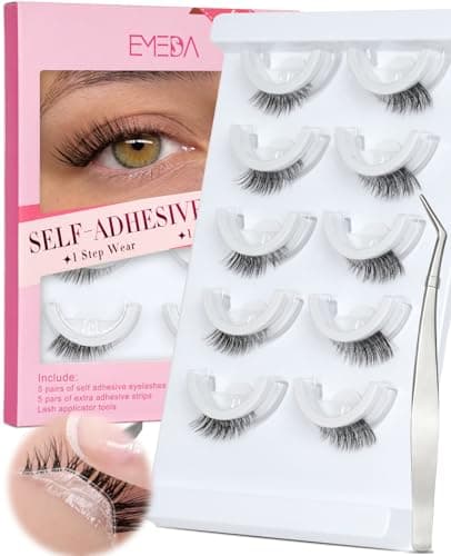 EMEDA Self Adhesive Half Lashes 3/4 Corner Natural Eye Pre Glued Eyelashes No Glue Needed Glueless Reusable Stick on False Strip Eyelashes Easy for Beginner(Half 12mm #12) - Image 1