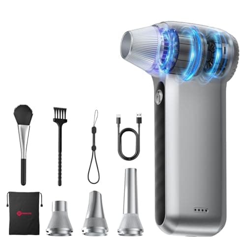 Electric Air Duster 200000RPM Brushless Motor, Cordless Compressed Air Blower with 4 Nozzles & 2 Brushes, 85m/s Powerful Rechargeable Cleaner for PC, Car, Keyboard & Electronics (Silver) - Image 1