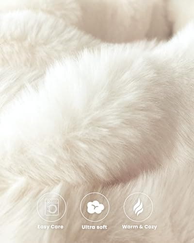 blunique Ultra Soft Cozy Faux Fur Throw Blanket, Fuzzy Plush Thick Bubble Blanket, Luxury Fluffy Blanket for Couch, Sofa, Bedroom, and Living Room, 50x60 Inches, Cream White - Thumbnail 6