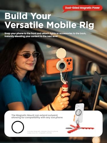 JOBY PodZilla™ SuctionTripod Magnetic Kit,Flexible Magnetic Tripod with Suction Legs, 360° Rotation & Dual-Angle Adjustment, Wrap-Anywhere Mount for iPhone Vlogging, Gym, Car, Outdoor & Travel(red) - Thumbnail 5