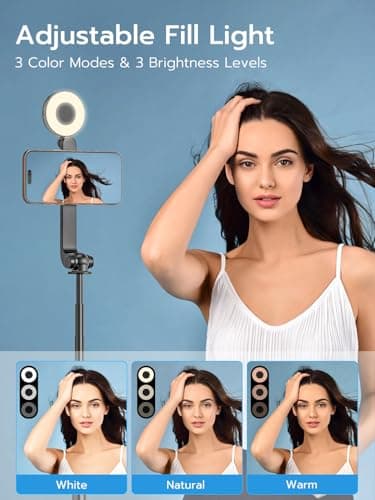 USKEYVISION Magnetic Selfie Stick Tripod with Light & Remote, Phone Tripod with Magnetic Holder for Magsafe, 360° Rotatable Cellphone Stand for iPhone/Android for Video Recording, Vlogging(SPT-02) - Thumbnail 3