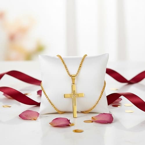 Jekvill Dainty 14K Gold Plated Cross Necklace for Women & Men - Waterproof Small Cross Pendant Necklace, Hypoallergenic Gold Cross Necklaces for Women, Faith Inspired Mens Cross Necklace rendy Faith Jewelry First Communion Gifts - Thumbnail 5