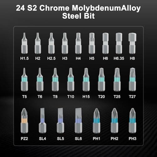 24 in 1 Magnetic Screwdriver Set, Ratchet Mini Screwdriver Set with Multi Bits, Portable Screwdriver Sets Detachable T Handle with Storage Case Repair Tool Kit for Furniture Computer Bicycle or DIY - Thumbnail 3