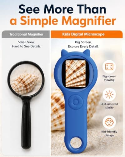 Kids Digital Microscope for Boys, 500X Handheld Pocket Microscope with 2" IPS Screen, Adventure STEM Toy for Travel, Camping & School Projects Age 5-12 (Dark Blue) - Thumbnail 2
