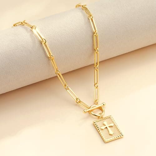 Eaciy Cross Necklace for Women Trendy, 18K Gold Plated Cross Pendant Charm Necklace Dainty Paperclip Chain Religious Jewelry Gifts for Christian Faith, Baptism, First Communion Style3 - Thumbnail 5