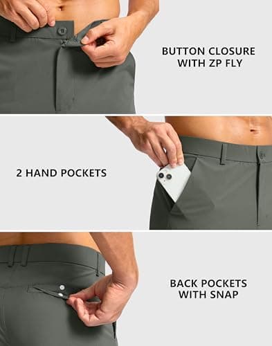 Soothfeel Men's Casual Shorts 7"/ 9" Golf Shorts for Men Flat Front Dress Work Shorts Quick Dry Lightweight with 3 Pockets Grey_sage L9.W30 - Thumbnail 4