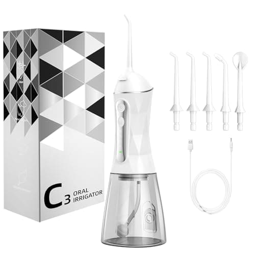 Water Dental Flosser Pick for Teeth Portable Oral Irrigator Rechargeable Travel Irrigation Cleaner 320ML Electric Flossing, IPX8 Waterproof, Waterproof Flossing Cleaning Picks for Home Travel (White) - Image 1