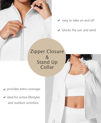 BRXL Womens Workout Zip Up Jackets Long Sleeve Yoga Jacket White Athletic Jacket with Pockets White XL - Thumbnail 4