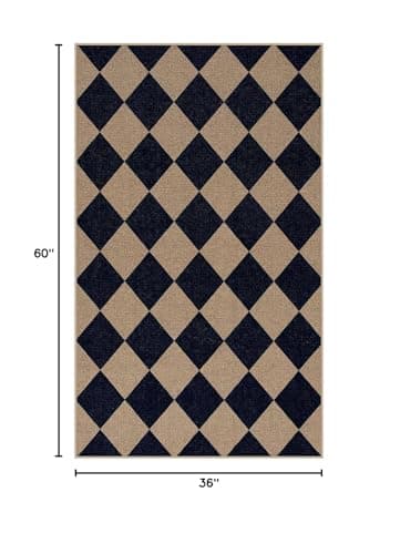 Lahome Colette Checkered Easy Jute Entry Rug, 3x5 Black Outdoor Patio Rug for Living Room Farmhouse Neutral Carpet, Washable Non Slip Indoor Door Mat Diamond Carpet for Front Door Deck Camping - Thumbnail 2