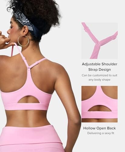 BRXL Womens Sports Bras Low Impact Padded Sports Bra Y Back Sport Bras Adjustable Straps Pink Sports Bra Pink XL - Thumbnail 2