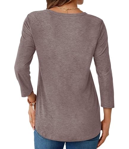 GKBK Womens Tops 3/4 Sleeve Shirts Round Neck Casual Blouses Basic Loose Fit Pullover Tshirts Gray Purple XL - Thumbnail 4