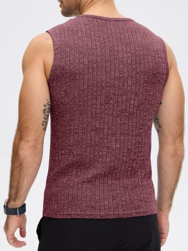 JEMLDL Men's Plus Size Fashion Tank Tops Sleeveless Knit Ribbed V Neck Casual Party Shirts Stylish Breathable Tee Wine Red 3XL - Thumbnail 4