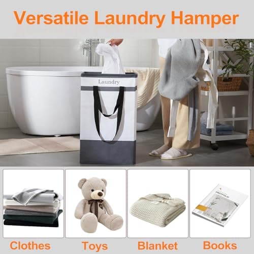 FairyHaus Laundry Basket 100L, 2Pack Laundry Hamper with Easy Carry Handles, Collapsible Laundry Baskets Hampers for Bathroom Clothes Storage Black - Thumbnail 4