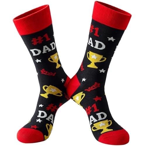 Funny Dad Socks Gift for Father’s Day, Best Dad Ever Novelty Cotton Dress Socks for Men, Seamless Toe Breathable Crazy Socks for Dad, Husband, Grandpa, Size 8-12 - Image 1