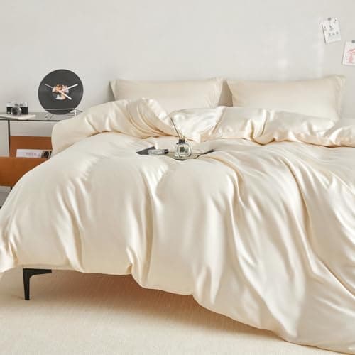 DCSKY King Size Tencel Duvet Cover Set 3-Piece - 100% Lyocell Bedding Set, Silky Smooth & Hypoallergenic, Temperature Regulating for Hot Sleepers (Beige, 104x90 Inches) - Thumbnail 3