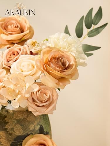 Nude Artificial Flowers Combo, Fake Silk Dahlia Roses Bulk with Stems Box Set for Wedding Bridal Bouquets, Baby Shower, Birthday Party, Table Centerpieces, Home Decor & DIY Floral Arrangements - Thumbnail 5