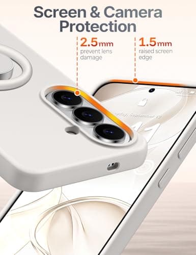 XYZ for Samsung Galaxy S26 Plus Case with Stand, 360°Rotatable Soft Ring Kickstand, Premium Liquid Silicone Phone Cover with Microfiber Lining, Shockproof Protective for S26 Plus,Stone - Thumbnail 5