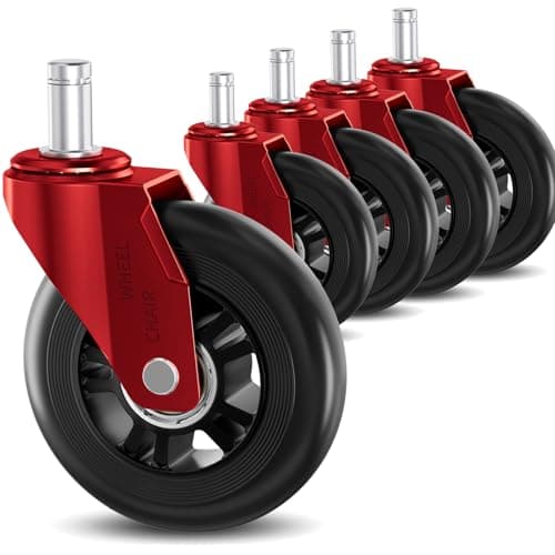 TESUMI Red Office Chair Wheels 3" Roller Blade Rubber Chair Casters Replacement, Heavy Duty Quiet No Scratch Gaming Chair Wheel for Hardwood Floor Carpet, Set of 5, 11mm Universal Fit/Not for 1KEA - Image 1